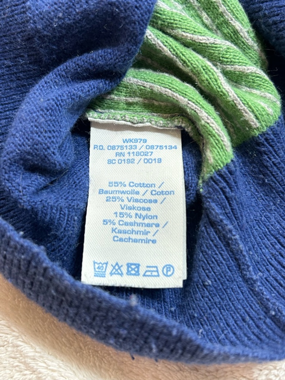 Boden Colorblock Cashmere Blend Jacquard 3/4 Sleeve Crewneck Sweater size 8 - Picture 13 of 16